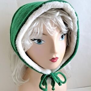 Kelly Green Fleece White Faux Sherpa Versatile Reversible Scarf Hood Hat
